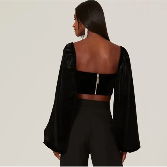 Bronx and Banco Maria Black Velvet Retro Glam Crop Top Women's size XS/US 2 - Picture 10 of 12
